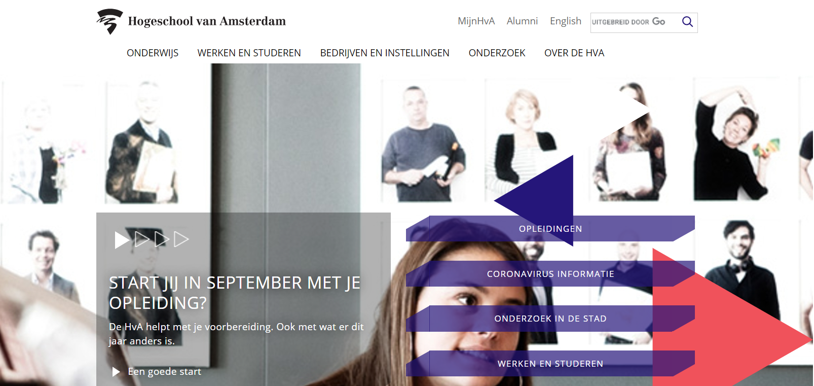 Hogeschool van Amsterdam screenshot website